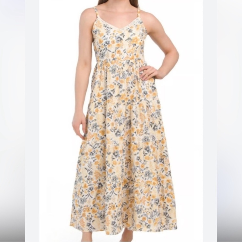 NWT Joie V-neck Maxi Dress‎ Yellow Floral Boho Tiered Size 8 Feminine Summer